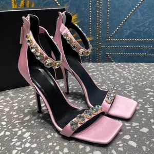 Rhinestone Decoration Stiletto Sandals Ankle Strap Gladiator Party Evening Shoes Women's Open Toe Dress Shoes Luxury Designer High Heels Factory Factory skor med låda