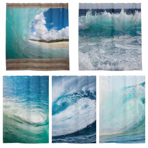 Zahnbürstenhalter Hawaii Atemberaubender blauer riesiger Surf Wave Duschvorhang Badezimmer mit Haken L220cm 230809