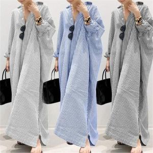 Casual Dresses Women's Long Sleeve Button Down Loose Striped Cotton Maxi Shirt Dress Dropship