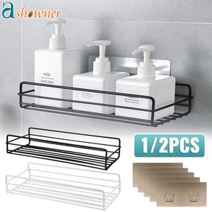 Bathroom Shelves Shelf Shampoo Storage Rack Bath Hanging Basket Iron Cosmetic Holder PunchFree Kitchen Seasoning Organizer Accessories 230809