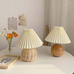 Table Lamps Nordic Retro Pleated Pearl Lamp - Desk With 3 Color Dimming For Home And Room Decor