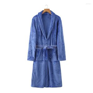 Men's Sleepwear Lovers Flannel Bathrobe Gown Winter Solid Robe Warm Casual Kimono Coral Fleece Nightwear Unisex Home Clothing