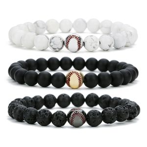 Frisado novo pingente de beisebol 8 mm lava rock contas correntes para mulheres homens turquesa pedra natural esportes elasticidade pulseira moda diy jóias dhwht