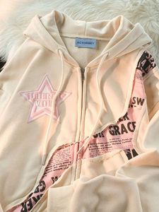 Kadın Ceketleri Deeptown Y2K Vintage Zip Hoodies Kadın Harajuku Hip Hop Mektubu Baskı Sweatshirts Gotik Sokak Giyim Gevşek Patchwork Tops