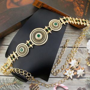 Belly Chains Sunspicems Chic Gold Color Women Belt Round Buckle Robe Dress Midje Chain Sunflower Marocko Jewelry Bride Caftan Belt Body Chain 230808