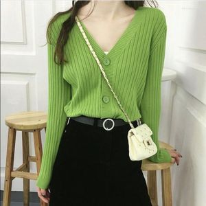 Women's Knits 2023 Arrival Spring Autumn Women Casual Loose All-matched V-neck Sweater Long Sleeve Knitted Single Breasted Cardigan D97