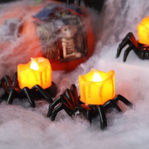 Andra evenemangsfestleveranser Halloween Tea Light Black Spider Candle Flamely Battery Operated LED TEALight Small Pumpkin för Spooky Decor 230808