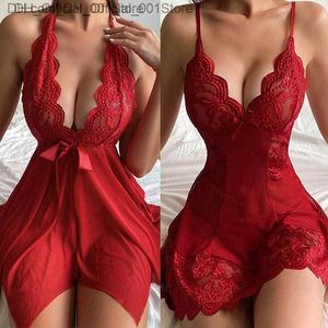 Women's Sexy Lingerie Pajamas Lace Dress V-Neck Mini Exotic Underwear with Bow Detail in Solid Colors