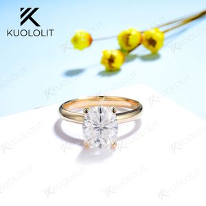 Alianças de Casamento Kuololit Sólido Ouro Amarelo 18K 14K Anel de Diamante para Mulheres Corte Oval 3CT Branco Noivado 230808