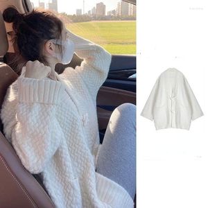 Women's Knits Heavy And Thick Twist V-neck Cashmere Knitted Cardigan Women Autumn Winter Lazy Loose Sweater Fashion Clothing Overcoat A115