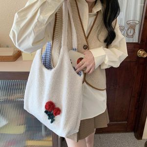Shoulder Bags Fluffy Bag Fashion Plush Cute Cherry Furry Purse Large Capacity Autumn And Winter Underarm For Women