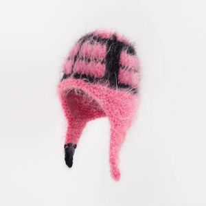 ビーニー/スカルキャップニットミンクヘアウィンターハット帽子帽子帽子ロシアの冬キャップ