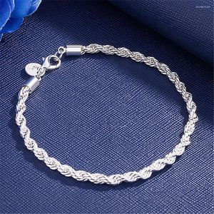 Charm Bracelets Charms 4MM Twisted Rope Chain 925 Silver Color For Man Woman Fashion Classic Jewelry Wedding Party Gift Holiday Gift