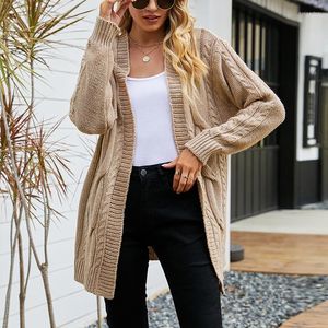 Kvinnors stickor 2023 Autumn Women Sweaters Solid Color Open Stitch Criss-Cross Vintage Casual Loose Stick Winter Warm Female Cardigan C4293