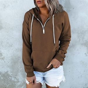 Kadın Hoodies Sweatshirts Kadın Yarım Zip Kapşonlu Sonbahar Günlük Uzun Kollu Sıcak Günlük Draw String Slim Fit Street Giyim 230808