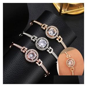 Charmarmband lyxiga kubiska zirkoniumsten för kvinnor som bling konstgjorda diamantguld Sier Rose Chain Bangle Fashion Jewelry Gift D Dhlev