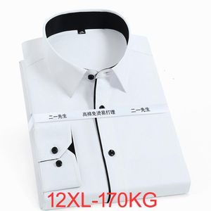 Camisas sociais masculinas Outono Primavera Camisas de escritório masculinas de algodão Plus Size 10XL 12XL 9XL Camisas formais de manga longa Negócios Grande 5XL 11XL Camisa preta azul 230808