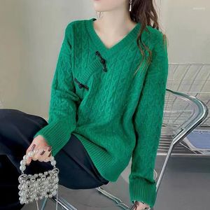 Kobiety swetry 2023 Zimowe chińskie guziki w stylu chińskim Pullovers w szyku dekoltowym Kobiety odzież moda moda nieregularny sweter femme