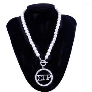 Halsband mit Perlenkette, OT-Verschluss, griechische Buchstaben, Sigma, Gamma, Rho, Statement-Soror-Halsketten