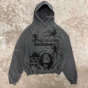 JJOS 여자 후드 땀 셔츠 2023 New Grunge Long Gothic Spider Print 대형 Y2K Zip Up Sleeve 남자 펑크하라 주쿠 느슨한 코트 스트리트웨어