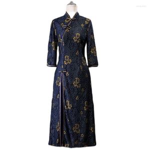 Etniska kläder 2023 mode spetsklänning kinesisk traditionell lång cheongsam lady 3/4 ärm sommaren qipao klänningar