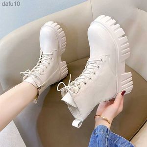 Med Heel Boots Shoes Zipper Boots-Women Round Toe RockLolita Flat Rubber Ladies 2022 Ankle Autumn Summer White Cotton Fabric S L230704