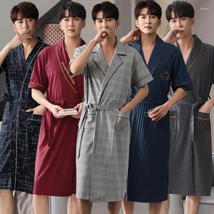 Mäns Sleepwear 2023 Summer Plus Size Kortärmad Cotton Kimono Robes For Men Korean Loose Bathrobe Man Homewear Lounge Home Clothes