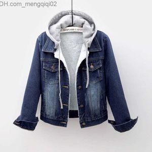 Women's Down Parkas Plus Size S-5XL Autumn/Winter Jacket Women's Plus Thin Cashmere Hooded Denim Jacket Women's Casual Short Jeans Jacket Women's Z230809