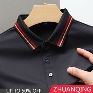 Herrpolos högkvalitativ lyx Mulberry Silk Polo Shirt för män 2023 Autumn Fashion Breatble Lapel Button Tshirt Långärmning Ropa Hombre 230808