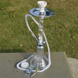 Akrilik shisha nargile seti ile led hafif su sigara içme borusu cermica kase silikon hortum ve metal kömür maşaları narguile hkd230809