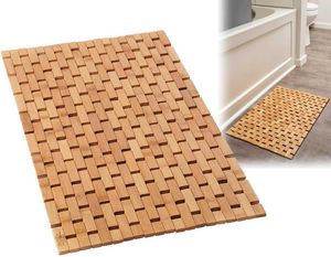 Natural Bamboo Wood Bath Mat - Badrumsbastu Spa Bathtub Kitchen Rug Accessories HKD230809