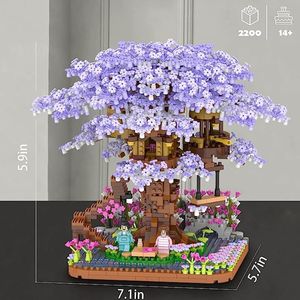 Andere Spielzeuge Kirschblüten Baumhaus Bausteine Japanische Straße Lila Sakura Mini MOC Montage Brick Friend für Kinder 230809