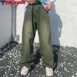 Мужские джинсы зеленые мешковатые винтажные джинсовые брюки мужские штаны для ног мужская уличная одежда ретро повседневные брюки хип -хоп.