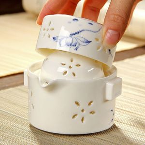 Tea Cups HMLOVE Flower Porcelain Tureen With 2 White Ceramic Teapots Christmas Gift Portable Travel Kung Fu Teaware Sets 230808