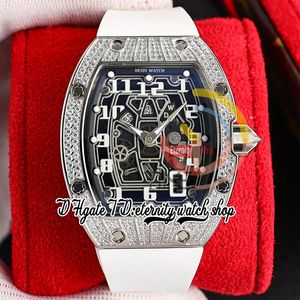 ZYF 67-01 Automatyczne mechaniczne męskie zegarek 316L Diamenty ze stali nierdzewnej wzorzyste szkielet szkieletowe markery Numerowe White Guma Pasek Trustime001 zegarki