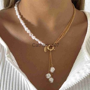 Pendant Necklaces Baroque Simulated Pearls Long Tassel Pendant Necklace For Women Beaded Link Chain Necklace 2022 Trend Lariat Wedding Jewelry J230809