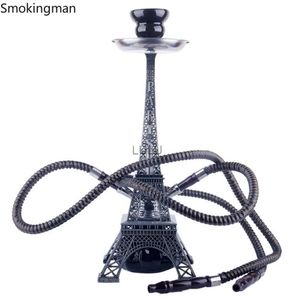 1Pcs Hookah Model Double Hose Metal Shisha Set Ceramic Bowl Narghile Tower Shape Hookah For Bars and Clubs Smoking Accessories HKD230809