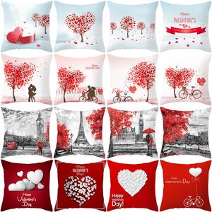 Love Tree Print Valentines Day Pillow Cases Throw Midje kudde täcker bröllop säng kudde polyester kudde täcke heminredning270q