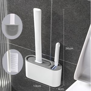 Zahnbürstenhalter Wandbehang Toilettenbürstenschale 2 Reinigungsbürsten Silikon mit Halter für Boden Badezimmerzubehör Sets 230809