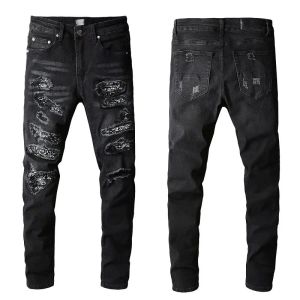 Guys Jeans Knee Ripped Patches Man Rugged Pants Designer Tattered Strike Skinny BlackDrugedDamead Torn Plus Size for Mensファッション