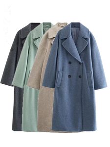 Donna Blends 2023 inverno grigio spesso cappotto in finta lana con bottoni allentati tasca a maniche lunghe elegante 10 230808