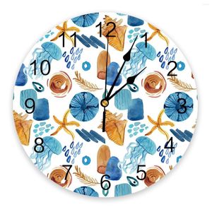 Orologi da parete Oceano Meduse Stelle marine Foglie tropicali Grande orologio da pranzo Ristorante Cafe Decor Decorazione domestica rotonda silenziosa