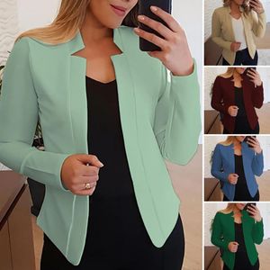 Kvinnors kostymer Stylish Women Blazer Lightweight Cardigan Solid Color Office Work hacked krage Öppen söm tjock