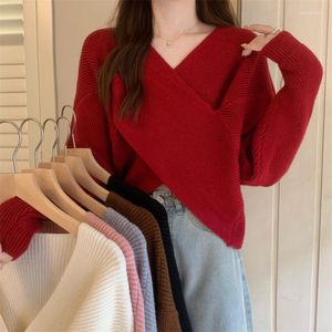 Damenpullover Koreanische Version Herbst Winter Pullover Frauen V-Ausschnitt Einfarbig Warme Weiche Pullover Vintage Sexy Elegante Mode Jersey Mujer