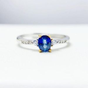 Cluster Rings Natural Real Blue Sapphire Ring 925 Серебряное серебряное пальцем 4 5 мм 0,5CT Gemstone Чистые украшения T23603