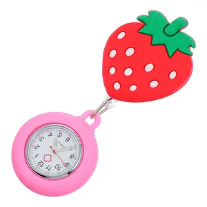 Orologi da taschino Strawberry Girl Watch Stretchable Hanging Movement Womens Clip-On per studenti