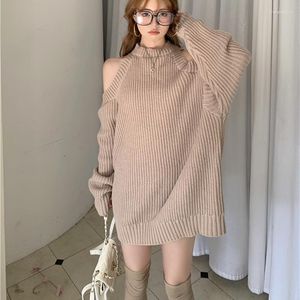 Women's Sweaters Sexy Off Shoulder Pullovers Woman Round Neck Long Sleeve Knitted Fashion Wild Knitwear Outwear Female Autumn Winter Top
