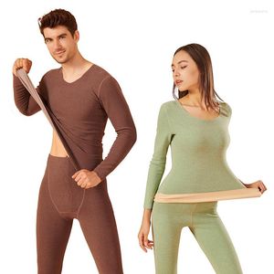 Women's Sleepwear Self Heating Two-Color Double-Sided Sanding De Velvet Thermal Underwear Set AB Plane Seamless Men's Long Johns