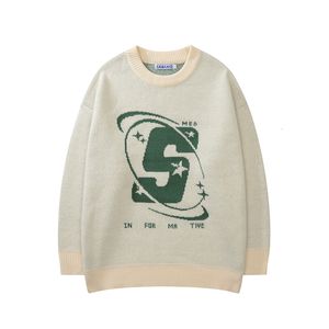Men's Sweaters Capital Letter Print Solid Color Retro Men's and Women's Autumn Winter Sweaters Harajuku Crew Neck Oversized Baggy Knitted Top 230808