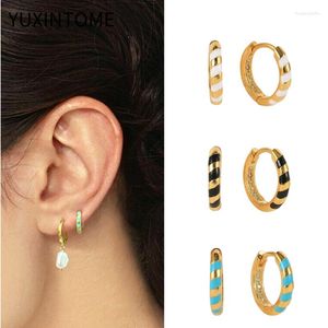 Hoopörhängen 925 Sterling Silver Ear Needle Emalj för kvinnor Fashion Thread White/Black/Blue Gold Earring Luxury SMEEXKE Gifts